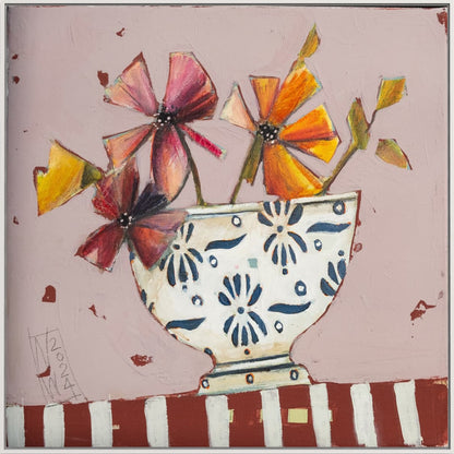 Stillleben gepflückte Blumen im Schüsselchen Leinwanddruck auf Keilrahmen gemalt von Nicole Wenning